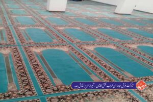 نمونه فرش سجاده ای در شیراز طرح ستایش رنگ آبی فیروزه ای - محراب نقش کاشان